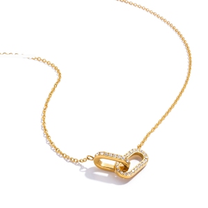 Collier Pendentif Classique Rond En Acier Inoxydable Étanche Couleur Or Avec Zircon Pour Femme (1 Pièce) h5 