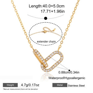 Collier Pendentif Classique Rond En Acier Inoxydable Étanche Couleur Or Avec Zircon Pour Femme (1 Pièce) h5 Image2