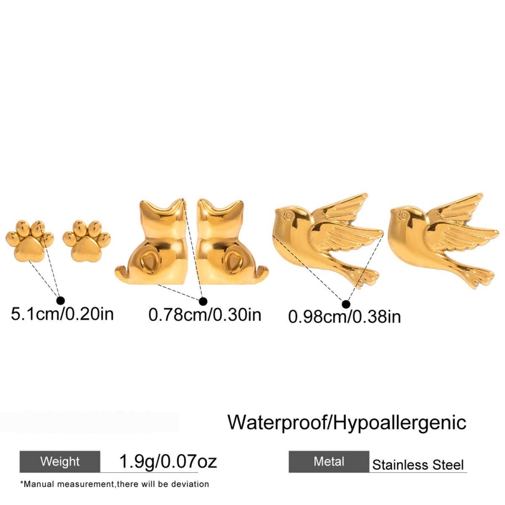 1 Paire De Boucles D'Oreilles Pour Femme, Motif Animaux Vifs, En Acier Inoxydable Étanche, Couleur Or Image2