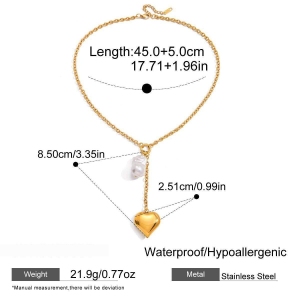 Collier Pendentif Femme En Forme De Cœur, En Acier Inoxydable Étanche, Couleur Or (1 Pièce) h5 Image2