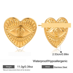 1 Paire De Boucles D'Oreilles Puces Vogue Heart&Eye En Acier Inoxydable Étanche Couleur Or Pour Femme h5 Image2