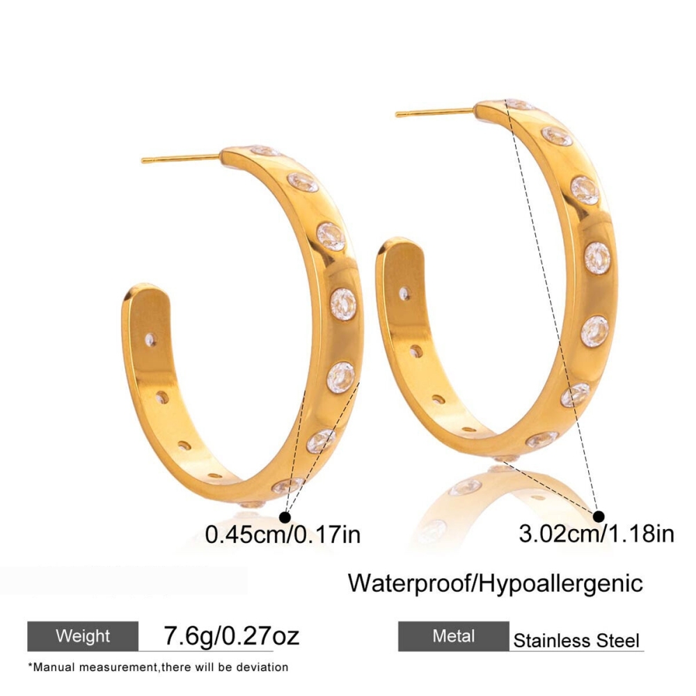 1 Paire De Boucles D'Oreilles Créoles Classiques Pour Femme, En Acier Inoxydable Étanche, Couleur Or. Image2