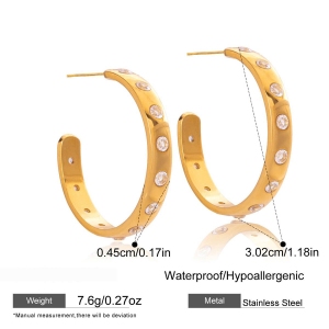 1 Paire De Boucles D'Oreilles Créoles Classiques Pour Femme, En Acier Inoxydable Étanche, Couleur Or. h5 Image2