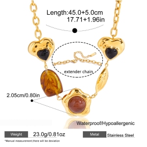 Collier Pendentif Femme En Acier Inoxydable, Couleur Or, Acrylique, Forme Irrégulière, Orné D'Une Fleur Glamour. h5 Image2