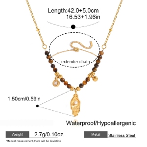 Collier Pendentif Femme Classique En Forme De Cœur, En Acier Inoxydable Étanche, Couleur Or, Avec Pierre Naturelle (1 Pièce) h5 Image2
