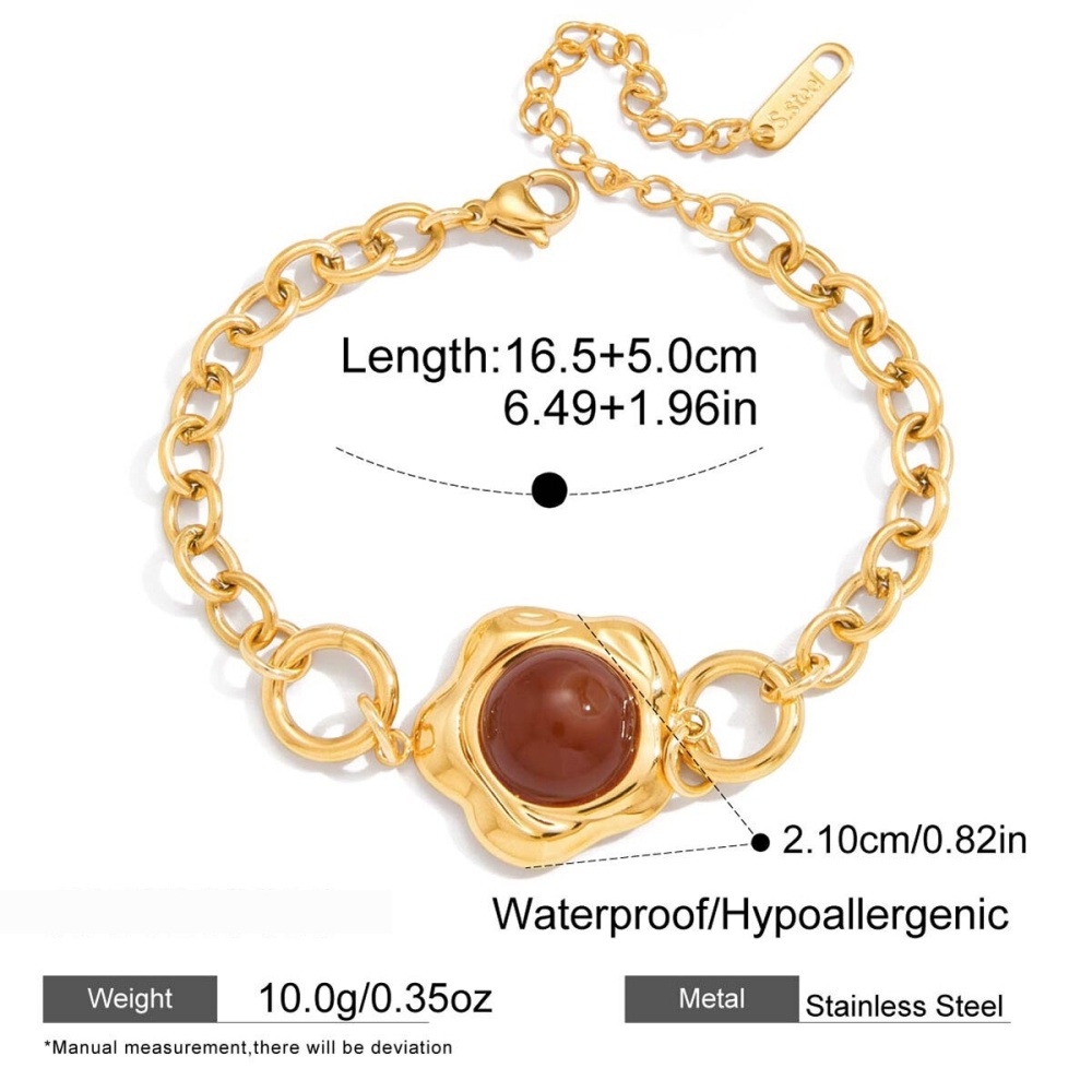 Bracelet À Maillons Pour Femme, En Acier Inoxydable, Imperméable, Couleur Or, Orné D'Une Fleur Luxueuse (1 Pièce). Image2