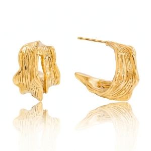 1 Paire De Boucles D'Oreilles Créoles Pour Femme En Acier Inoxydable Doré, Imperméables, À Motif Martelé Irrégulier h5