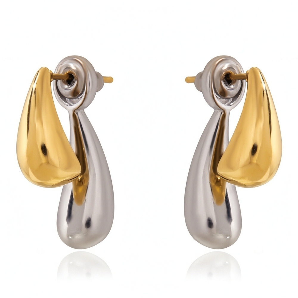 Boucles D'Oreilles Puces Pour Femmes, En Acier Inoxydable Étanche, Couleur Or Et Argent, En Forme De Goutte (1 Paire). 