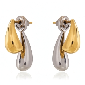 Boucles D'Oreilles Puces Pour Femmes, En Acier Inoxydable Étanche, Couleur Or Et Argent, En Forme De Goutte (1 Paire). h5 