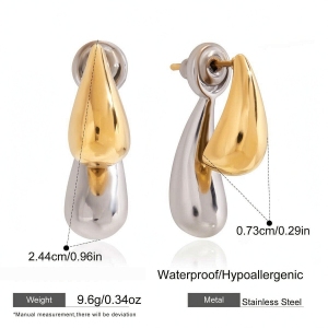 Boucles D'Oreilles Puces Pour Femmes, En Acier Inoxydable Étanche, Couleur Or Et Argent, En Forme De Goutte (1 Paire). h5 Image2