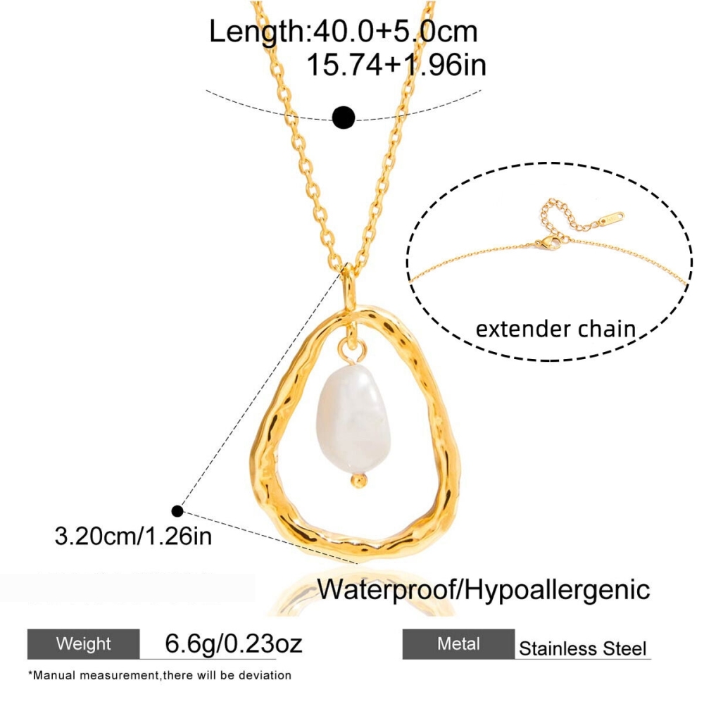 Collier Pendentif Femme En Acier Inoxydable Doré, Perle, Orné D'Une Goutte Romantique (1 Pièce) Image2