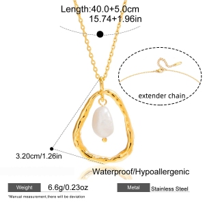 Collier Pendentif Femme En Acier Inoxydable Doré, Perle, Orné D'Une Goutte Romantique (1 Pièce) h5 Image2