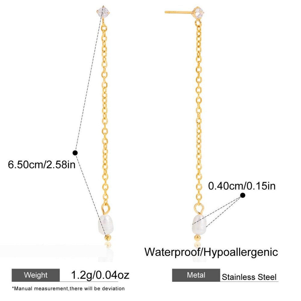 Boucles D'Oreilles Pendantes Élégantes Pour Femme, En Acier Inoxydable Doré, Avec Perles Et Imperméables (1 Paire). Image2
