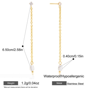 Boucles D'Oreilles Pendantes Élégantes Pour Femme, En Acier Inoxydable Doré, Avec Perles Et Imperméables (1 Paire). h5 Image2