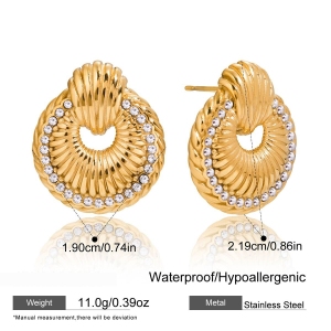 1 Paire De Magnifiques Boucles D'Oreilles Puces Rondes En Acier Inoxydable Étanche Couleur Or Pour Femmes h5 Image2