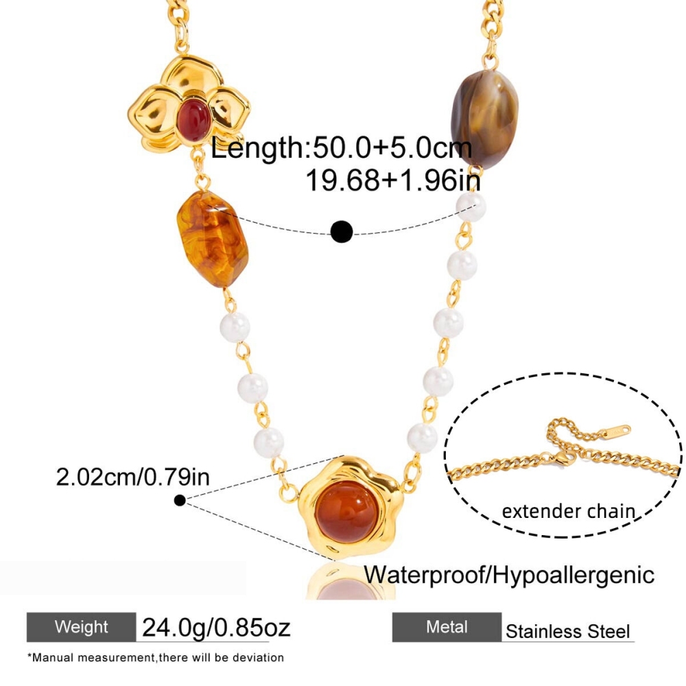 Collier Pendentif Femme Rétro En Acier Inoxydable, Couleur Or, Avec Pendentif Floral En Acrylique (1 Pièce) Image2