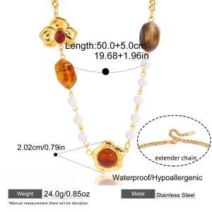 Collier Pendentif Femme Rétro En Acier Inoxydable, Couleur Or, Avec Pendentif Floral En Acrylique (1 Pièce) h5 Image2