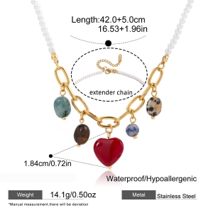 Collier Pendentif Femme En Acier Inoxydable Doré, Orné D'Un Cœur Lustré Et D'Une Pierre Naturelle (1 Pièce) h5 Image2