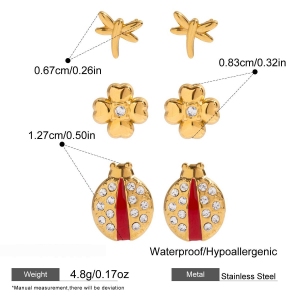 1 Paire De Boucles D'Oreilles Classiques Pour Femme, En Acier Inoxydable, Couleur Or, Motif Scarabée. h5 Image2