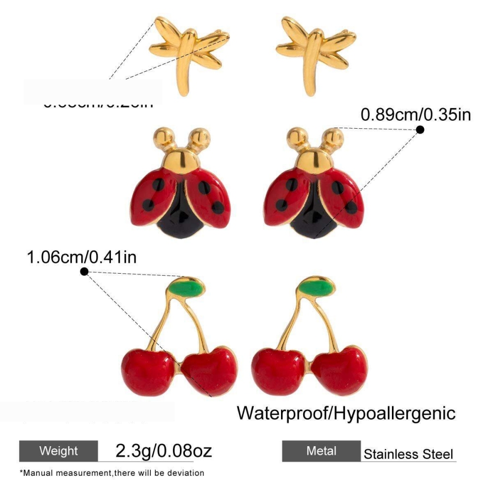 1 Paire De Boucles D'Oreilles Pour Femme En Acier Inoxydable Doré, Couleur Cerise Vive Image2