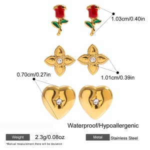 1 Paire De Boucles D'Oreilles Sweet Rose En Acier Inoxydable Étanche Couleur Or Pour Femme h5 Image2
