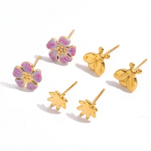 1 Paire De Boucles D'Oreilles Romantiques À Motif Floral En Acier Inoxydable Étanche Couleur Or Pour Femme h5 