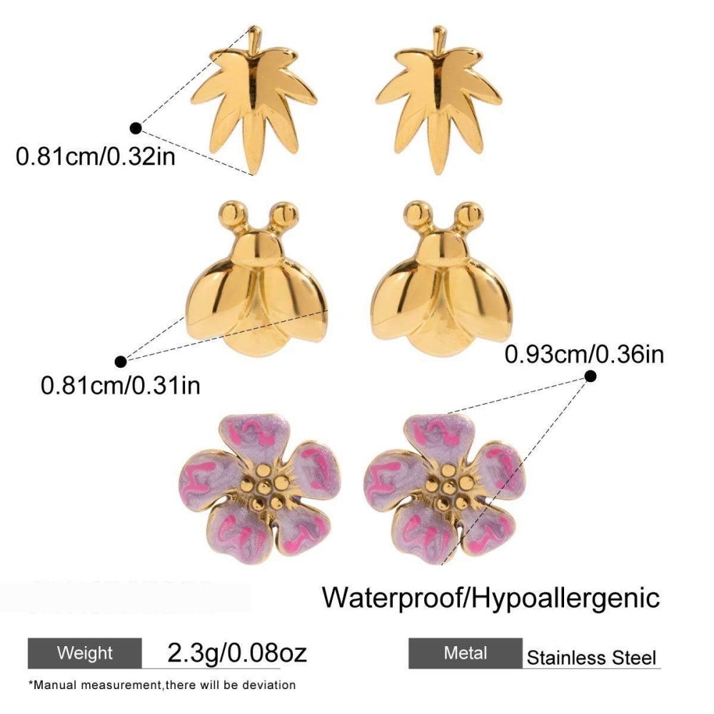 1 Paire De Boucles D'Oreilles Romantiques À Motif Floral En Acier Inoxydable Étanche Couleur Or Pour Femme Image2