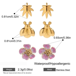 1 Paire De Boucles D'Oreilles Romantiques À Motif Floral En Acier Inoxydable Étanche Couleur Or Pour Femme h5 Image2