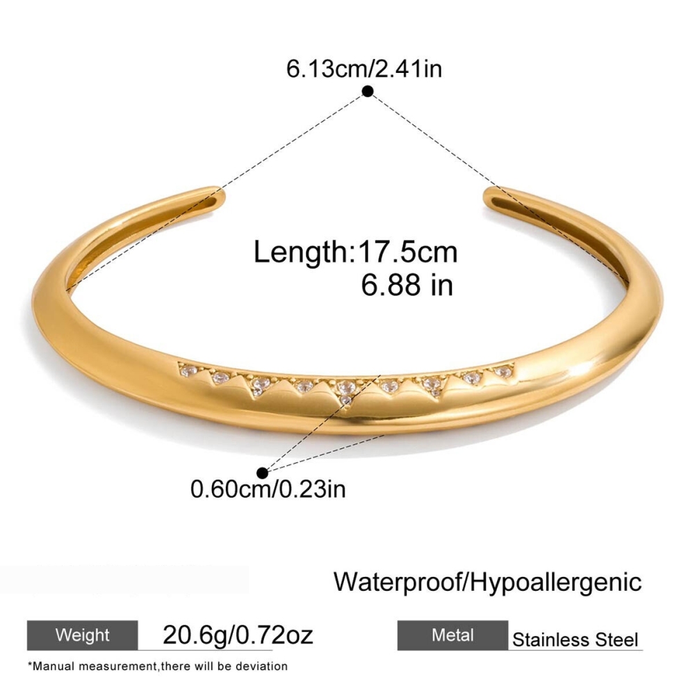 Bracelet Manchette Triangulaire Élégant En Acier Inoxydable Étanche Couleur Or Pour Femme (1 Pièce) Image2