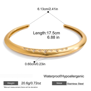 Bracelet Manchette Triangulaire Élégant En Acier Inoxydable Étanche Couleur Or Pour Femme (1 Pièce) h5 Image2