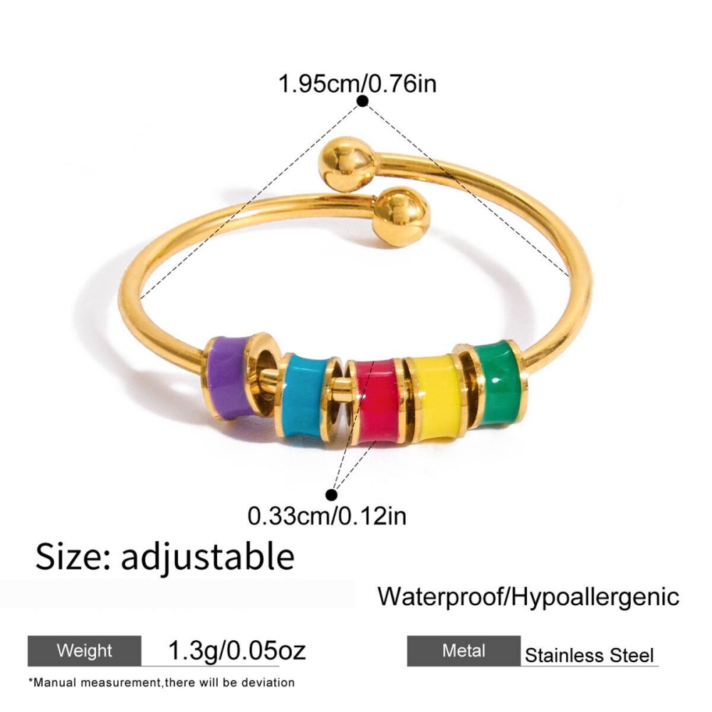 Bague Fantaisie En Acier Inoxydable Doré, Ornée De Perles Colorées Et Imperméables (1 Pièce). Image2