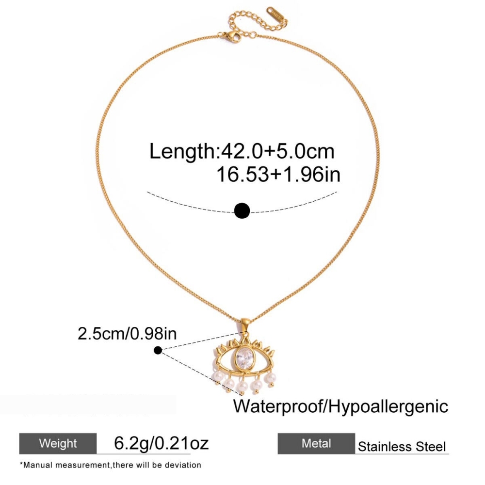 Collier Pendentif Pour Femme, Orné D'Un Œil De Diable, En Acier Inoxydable Étanche Couleur Or (1 Pièce) Image2