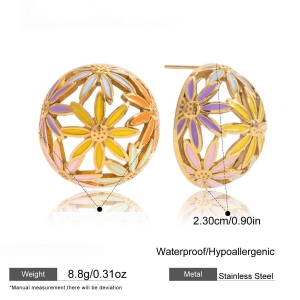 1 Paire De Boucles D'Oreilles Puces Glamour À Fleurs En Acier Inoxydable Étanche Couleur Or Pour Femme h5 Image2