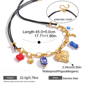 Collier Pendentif Femme Rétro En Forme De Cœur, En Acier Inoxydable, Étanche, Couleur Or Et Acrylique. h5 Image2