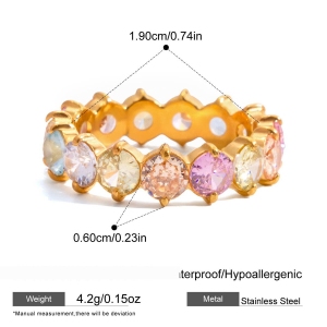 Bague Pour Femme En Acier Inoxydable Doré, Ornée D'Un Zircon Et D'Un Anneau Brillant (1 Pièce). h5 Image2