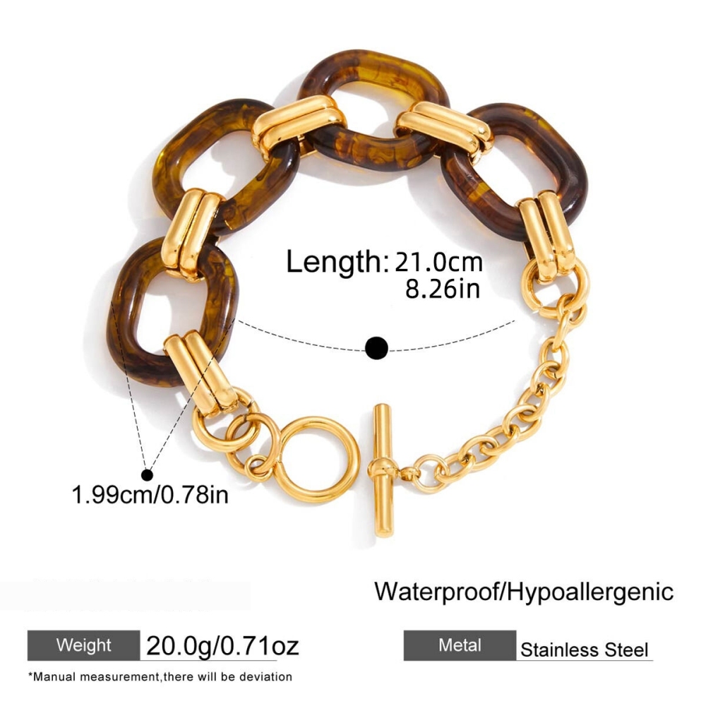 Bracelet À Maillons Pour Femme, En Acier Inoxydable Imperméable Et Acrylique, Coloris Dégradé Classique (1 Pièce). Image2