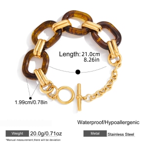 Bracelet À Maillons Pour Femme, En Acier Inoxydable Imperméable Et Acrylique, Coloris Dégradé Classique (1 Pièce). h5 Image2