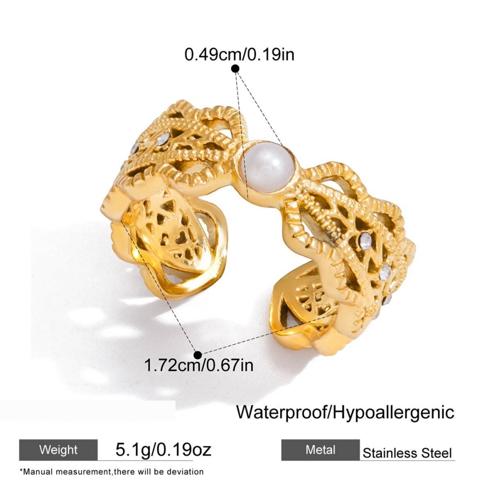 Bague Pour Femme En Acier Inoxydable Moderne Ajouré, Étanche, Couleur Or, Ornée De Pierres Précieuses (1 Pièce). Image2