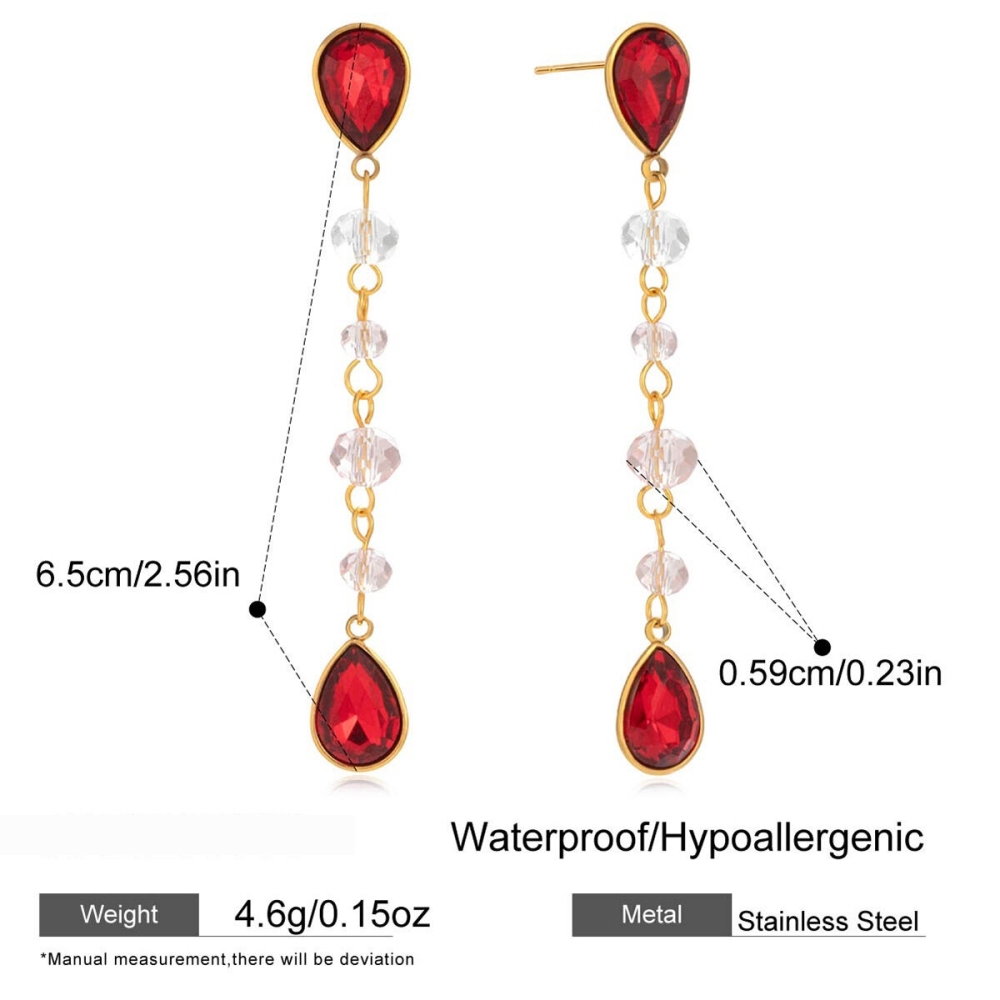 Boucles D'Oreilles Pendantes Luxueuses Pour Femme, En Acier Inoxydable Doré, Couleur Or, En Forme De Goutte Rouge. 1 Paire h5Image2