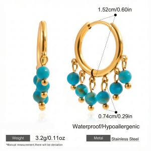 1 Paire De Boucles D'Oreilles Créoles Élégantes Pour Femme, En Acier Inoxydable Doré Et Calaite, Étanches. h5 Image2