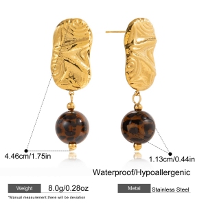 1 Paire De Boucles D'Oreilles Pendantes Rétro En Résine Et Acier Inoxydable, Couleur Or, Pour Femme. h5 Image2