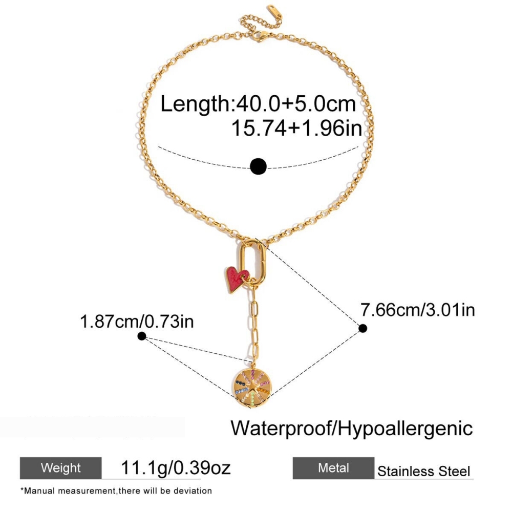 Collier Pendentif Femme Luxueux À Pompons, En Acier Inoxydable Étanche, Couleur Or (1 Pièce) Image2