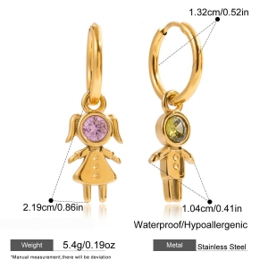 Boucles D'Oreilles Pendantes Romantiques Pour Enfants, En Acier Inoxydable, Étanches, Couleur Or, Avec Zircon, Pour Femmes Et Enfants (1 Paire). h5 Image2