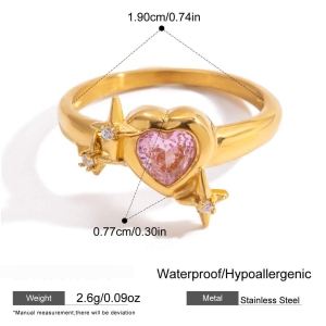 Bague Pour Femme En Acier Inoxydable Rose Glamour En Forme De Cœur, Étanche, Couleur Or Et Zircon. h5 Image2