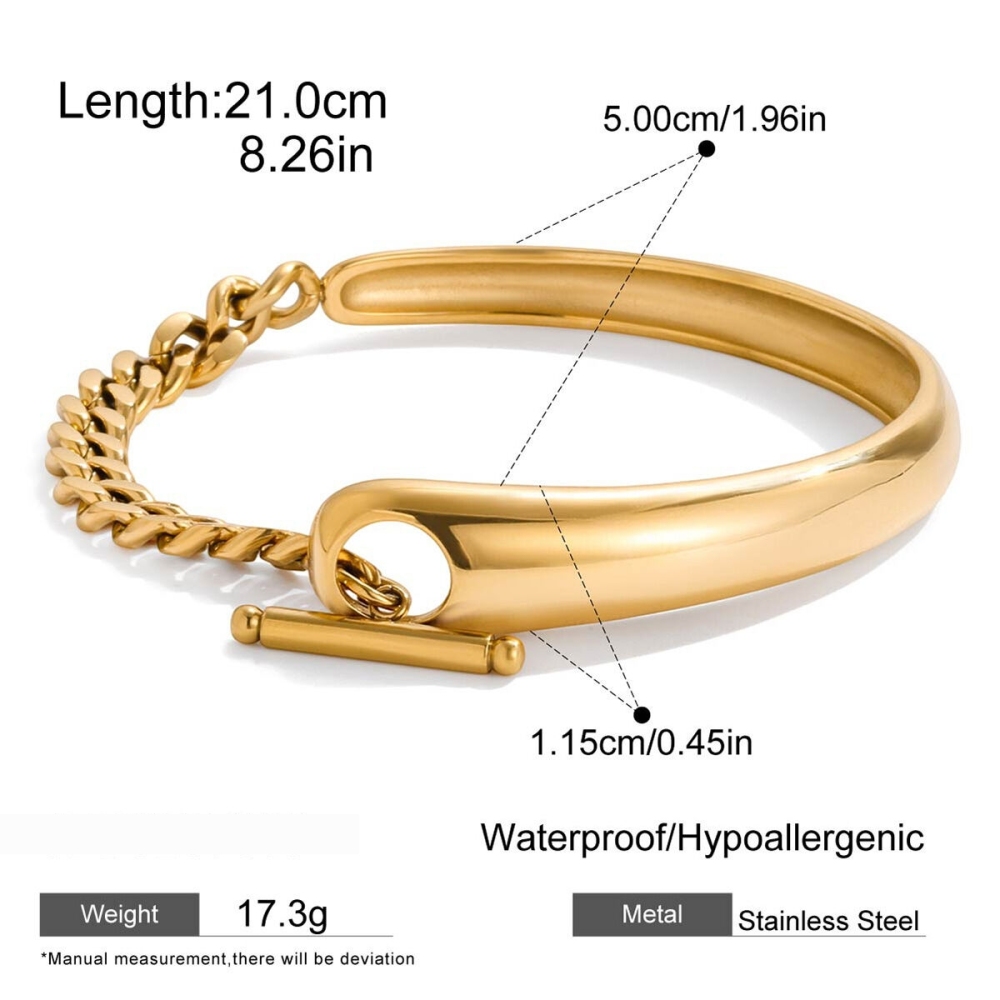 Bracelet Chaîne Femme Simple Patchwork En Acier Inoxydable Étanche Couleur Or (1 Pièce) Image2