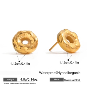 1 Paire De Boucles D'Oreilles Puces Pour Femme, En Acier Inoxydable Étanche, Couleur Or, En Forme De Donut Mignon. h5 Image2