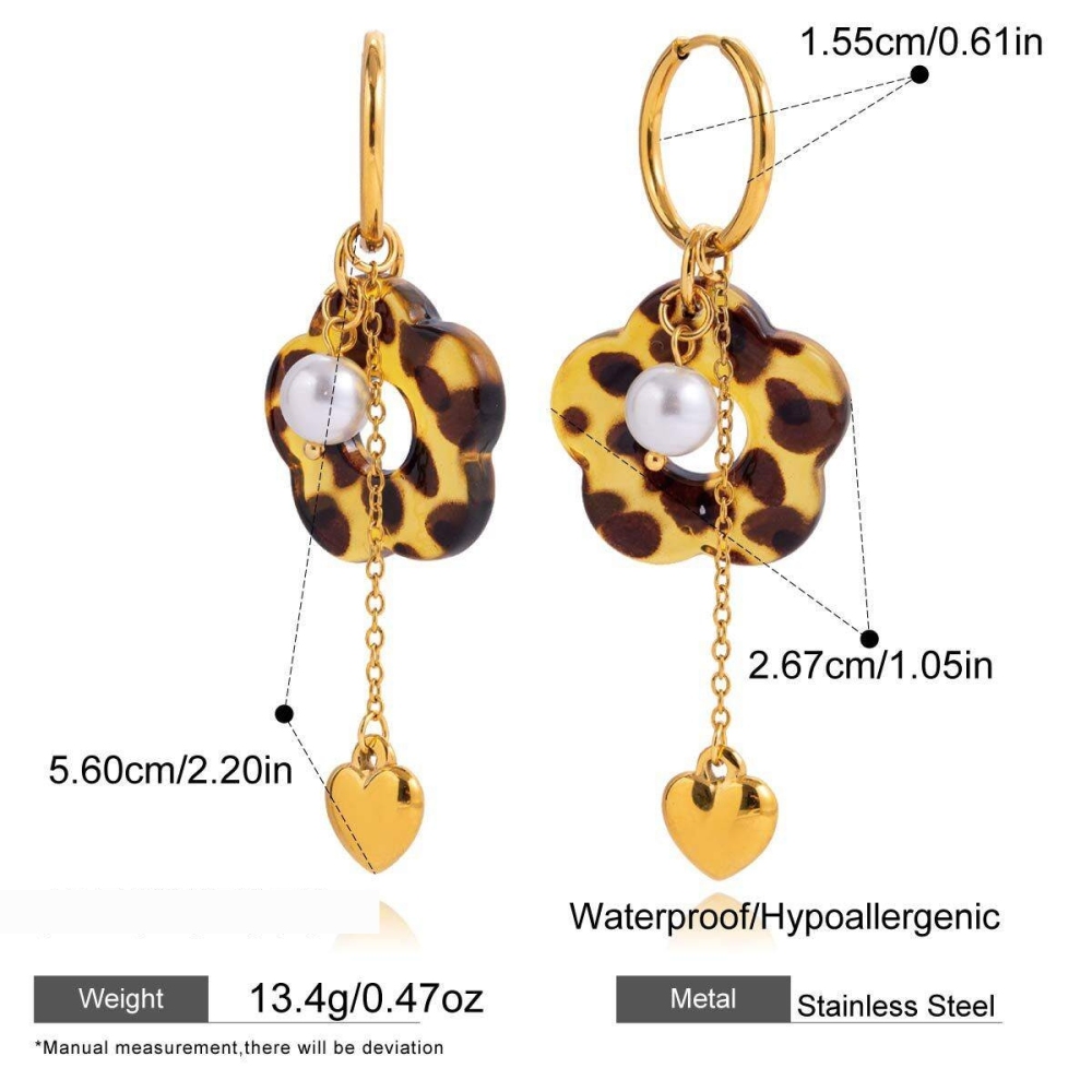1 Paire De Boucles D'Oreilles Pendantes Pour Femme, En Acrylique Et Acier Inoxydable Imperméables, À Motif Léopard Et Fleurs. h5Image2