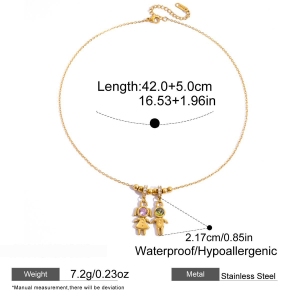 Collier Pendentif Classique Pour Enfant, Étanche, En Acier Inoxydable Doré Avec Zircon, Pour Femme (1 Pièce) h5 Image2