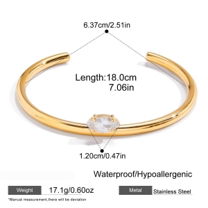 Bracelet Manchette Pour Femme En Acier Inoxydable Doré, Étanche, Orné De Zircon (1 Pièce), Finition Brillante Et Incurvée. h5 Image2
