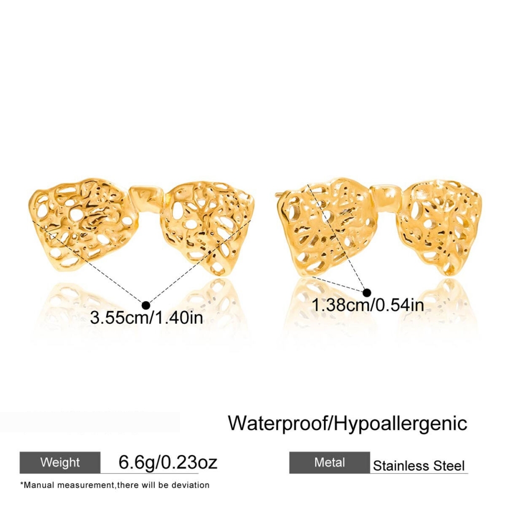 Boucles D'Oreilles Puces Pour Femme, En Acier Inoxydable Doré, Ajourées, Avec Nœud Papillon Romantique (1 Paire). Image2